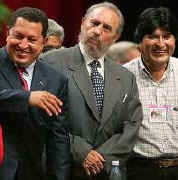 La trada Hugo, Fidel y Evo.